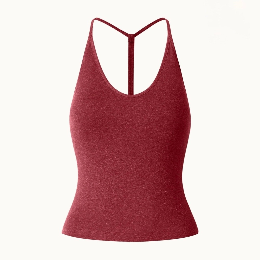 OGL Move Christmas Red Linen Tencel Halter Tank Top with Built-in Bra Small NWT